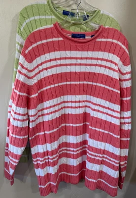 Karen Scott Sport 1X ¡Lote de DOS! Suéter Pullover Tejido con Cable Usado en Excelente Condición Melocotón Lima Foto 1 de 4