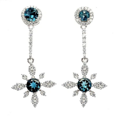 925 Sterling Silver Earrings Round London Blue Topaz 6mm Gemstone Jewelry - Image 1 of 4