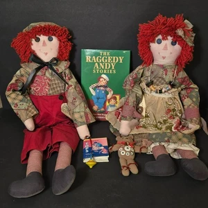 "Muñecas de trapo de tela Raggedy Ann & Andy de colección hechas a mano por Loretta 25"" con libro" - Imagen 1 de 15
