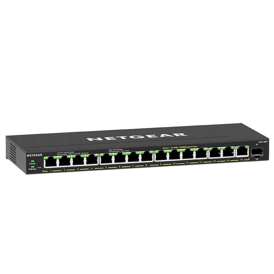 *NEW* NETGEAR GS316EP 16-Port PoE+ Gigabit Plus Switch (180W) with 1 SFP Port - Image 1 of 1