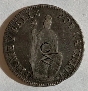 SILBERMÜNZE WELT: * 1835 PERU 8 REALES MIT "M C" GEGENMARKE, VZ * - Bild 1 von 2