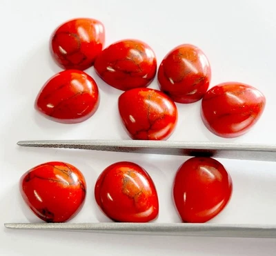 Natural Red Howlite Pear Cabochon 3x5mm–18x25mm Calibrated Gemstones - Image 1 of 4