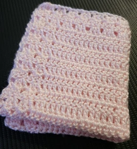 Handmade Crochet Baby Blanket Crib Photo Prop DOLL Newborn Preemie PINK 10.5x12 - Picture 1 of 5