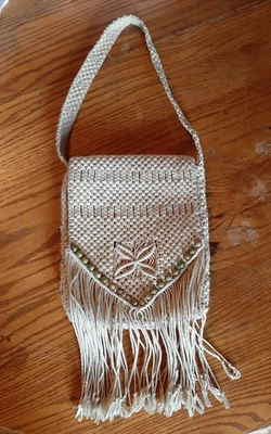 BOLSO DE CUENTAS DE MADERA HIPPIE MACRAMÉ TEJIDO BOHO VINTAGE Foto 1 de 4