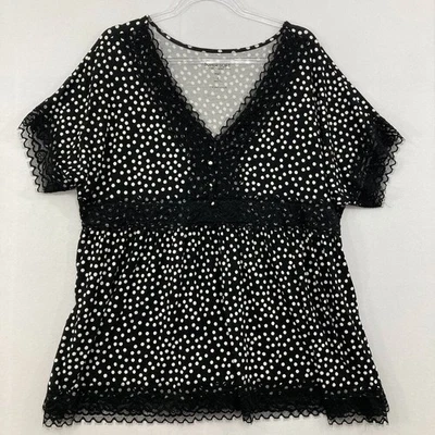 Blusa Babydoll Super Soft by Torrid Talla 2X Negra Lunares Encaje Femenino Elastizada Foto 1 de 4