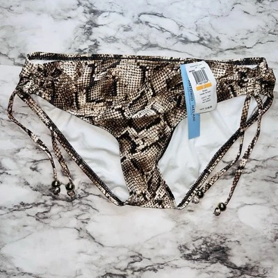 NWT Antonio Melani Women Snake Brown Tunnel Tie Bikini Bottom Lg Beach Pool - Image 1 of 3