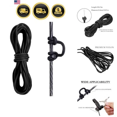 Archery D Loop Rope 10ft for Compound Bowstring Black Durable Accuracy - Image 1 of 4