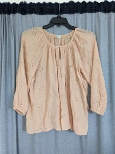 Aerie Blouse Women's S Long Sleeve Floral Eyelet Boho Flowy Festival Peach - Picture 1 of 10