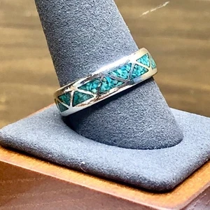 Anillo de plata esterlina con incrustaciones de mosaico turquesa triturada del suroeste talla 11 - Imagen 1 de 16