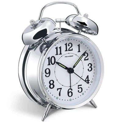 4 inches Twin Bell Loud Alarm Clock for Heavy Sleepers (Chrome Finish) - Image 1 of 4