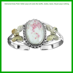 Cyber Monday Sale Oval Natural Cinnabar Trendy Bezel Butterfly Bangle 925 Silver - Picture 1 of 7