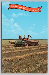 Kombinierendes Getreidefeld in Kansas um 1960 Postkarte - Bild 1 von 2