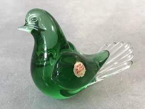 Murano Briefbeschwerer Vogel Taube Figur grün Kunstglas aus Italien - Murano Etikett - Bild 1 von 8