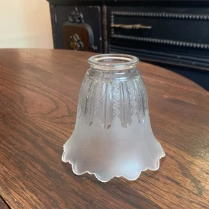 Vtg Ruffle Tulip Shaped Clear & Frosted Glass Lamp Sconce Shade 2-1/4" Fitter - Picture 1 of 12