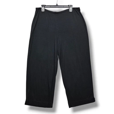 J Jill Wearever Collection Full Leg Cropped Pant Womens Large Black Notch Hem - Image 1 of 4