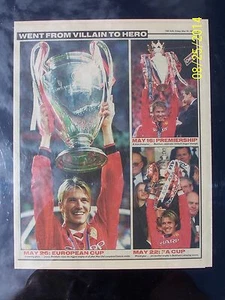 David Beckham Authentic Memorabilia 1999 Man Utd Original Treble Win; Sun Page. - Picture 1 of 9
