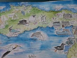 Rathlin Island illustrated map original watercolour drawing . A3 - Picture 1 of 3