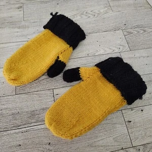 Knit Mittens Toddler Kids Yellow Black Bumble Bee Theme Vtg Retro Handmade - Picture 1 of 7