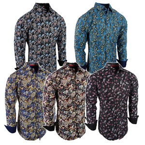 Mens Shirt Colorful Paisley Floral Fashion Print Modern Slim Fit Button Up Dress - Picture 1 of 27