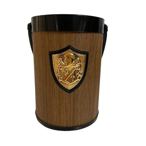 Ice Less Bottle Bucket Wine Cooler Vintage Retro Brown With Crest Handle - Picture 1 of 7