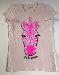 BLUEZOO Girls Zebra/Unicorn T Shirt w/ Two-Way Sequins - Pale Pink - 9/10 - Picture 1 of 5