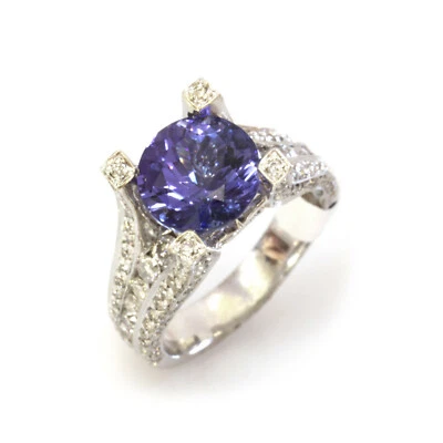 4.7 ctw Natural Violet Tanzanite & Diamond Solid 14k White Gold Engagement Ring - Image 1 of 4