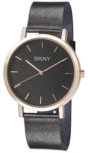 SKNY Men's SK1001 Gold and Black Genuine Leather Watch - Picture 1 of 3