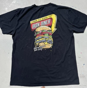 Men's Kinda Fit Kinda Fat T-Shirt Black Spell-Out XL Gym Burger Gains Weight - Picture 1 of 11