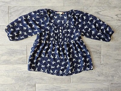 Girl's Speechless Sheer Blouse Horse Design Size Medium Dark Blue 3/4 Sleeves - Image 1 of 4