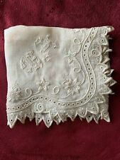 Schöne Antik Französischer Hand Bestickt Taschentuch - Linon Stoff - Initialen