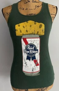 Pabst Blue Ribbon Beer Women's Tank Top Wisconsin Packers Cheese-Head Green S - Picture 1 of 6