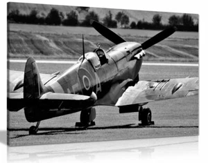 Black White Raf Spitfire Aircraft Canvas Wall Art Picture Print - Picture 1 of 1