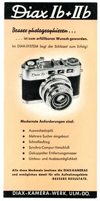 DIAX CAMERA FACTORY Brochure DIAX Ib IIb Brochure Xenagon Westron Isconar (Y4120 - Image 1 of 3