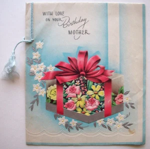 Box of flowers embossed vintage Birthday greeting card *UU6 - Picture 1 of 3