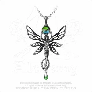 Gothic Jugendstil Art Nouveau ALCHEMY grüne Fee Elfe Anhänger Amulett Kette P763 - Bild 1 von 1