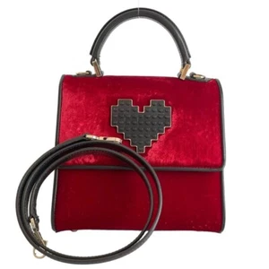 Les Petits Joueurs Shoulder Bag Handbag Purse Red Velvet Leather USED Good Cond! - Picture 1 of 10
