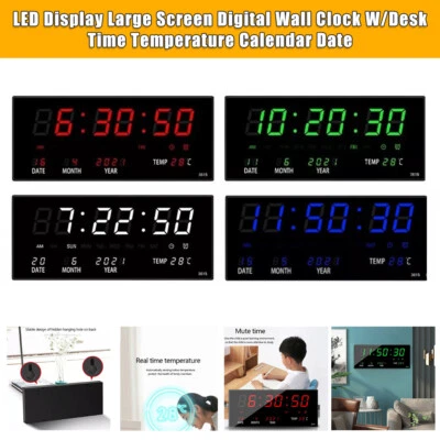 Large Screen Digital Wall Clock LED Display Desk Time Temperature Calendar Date - Image 1 of 4