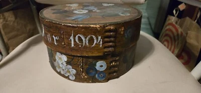 Primitive Folk Art Paint Decorated Pantry Box Dated 1904 And Signed Great Box - Image 1 of 4