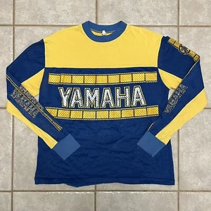 Rare Vintage 70s 80s YAMAHA Racing Yellow & Blue Mesh Motocross Jersey XL USA - Picture 1 of 9