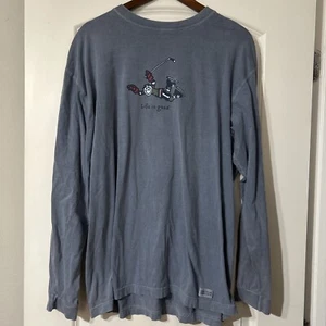 Life is Good T Shirt Mens XL Gray Blue Hockey Long Sleeve Crew Neck Tee - Picture 1 of 6