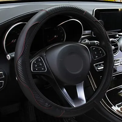 Carbon Fiber Leather Steering Wheel Cover No-slip Black Universal For 37-38CM • 8.17€