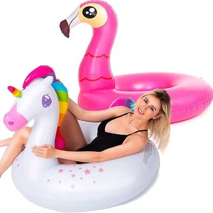 JOYIN 2 Pcs Inflatable Flamingo & Unicorn Pool Float Swim Party Toys Summer Raft - Picture 1 of 9