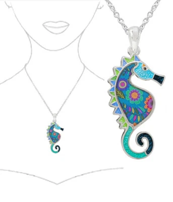 Colorful Seahorse Pendant Necklace White Gold - Image 1 of 4