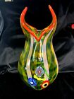 Colorful Striped 14” Murano Style Glass Fish Mouth Vase