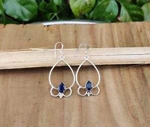 Blue Iolite Gemstone Earrings 925 Sterling Silver Women's Gift Dangle Gift Item. - Picture 1 of 6
