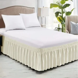 Wrap Around Style Bed Skirt Elastic Dust Ruffle Bed Dust Cover Protector UK - Picture 1 of 16