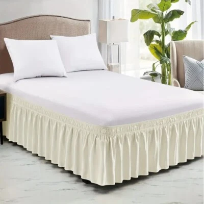 Wrap Around Style Bed Skirt Elastic Dust Ruffle Bed Dust Cover Protector UK - Image 1 of 4