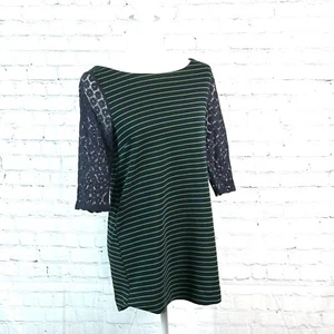 Nuevo con etiquetas Antropología Matasellos Azul Verde Rayas Mangas de Encaje Vestido Para Mujer Pequeño - Imagen 1 de 17