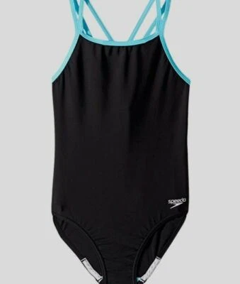 $159 Speedo Girls' Black Blue Swim One-Piece Bathing Swimsuit Swimwear Size 7 - Image 1 of 2