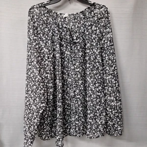 Old Navy Long Sleeve Sheer Blouse Top Button Front Floral Black & White Sz XXLT - Picture 1 of 8